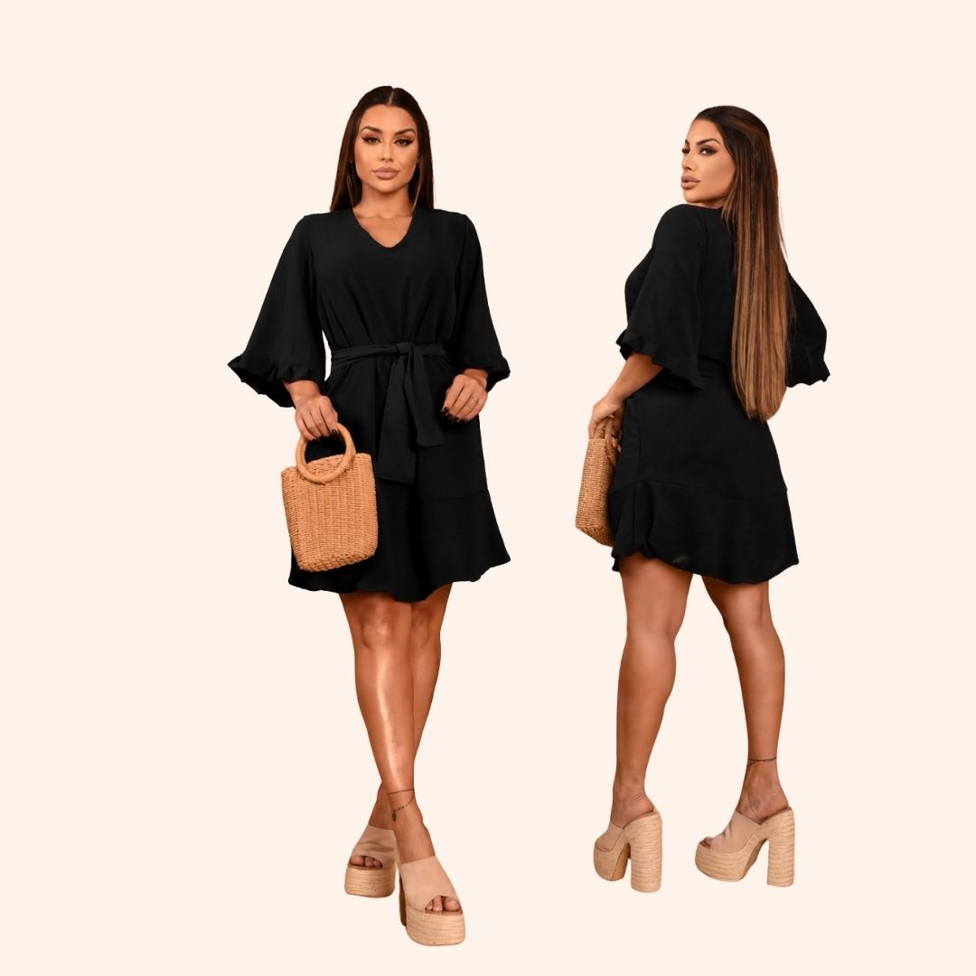 Vestido midi de manga bufante na cor preta