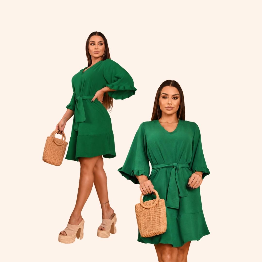 Vestido midi de manga bufante na cor verde